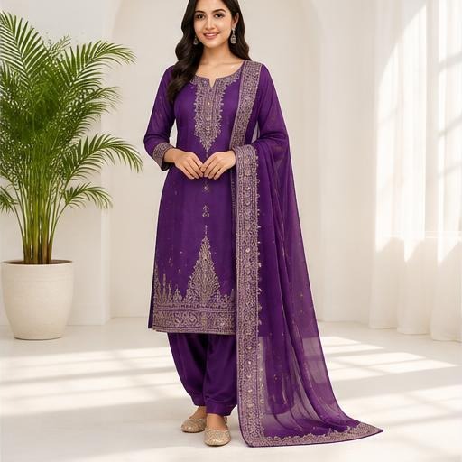 Premium Phendi Silk Embroidered 3-Piece Dress Set